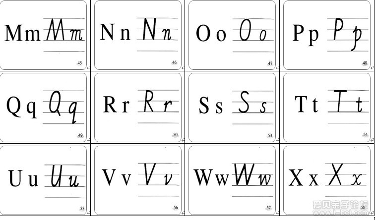 26个英文字母手写体印刷体以及字母手写笔顺pdf打印下载 爱贝亲子网